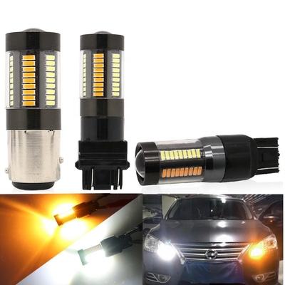 Luzes de pisca-pisca 1157 do freio do diodo emissor de luz 3157 7443 4014 Switchback amarelo branco da cor 66SMD dupla 12V