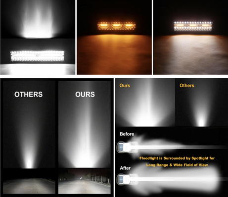 9 polegadas 180W Dual Row LED Light Bar Branco / Âmbar Para Carros Offroad