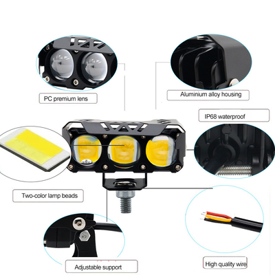 Três glóbulos oculares Lâmpadas de motocicleta LED Far White Auxiliary Light Near Yellow