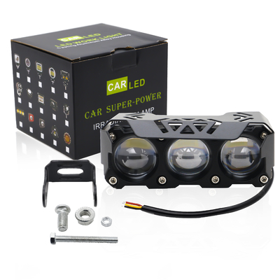 Três glóbulos oculares Lâmpadas de motocicleta LED Far White Auxiliary Light Near Yellow