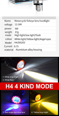 Três glóbulos oculares Fares de LED de motocicleta perto amarelo branco distante luz auxiliar