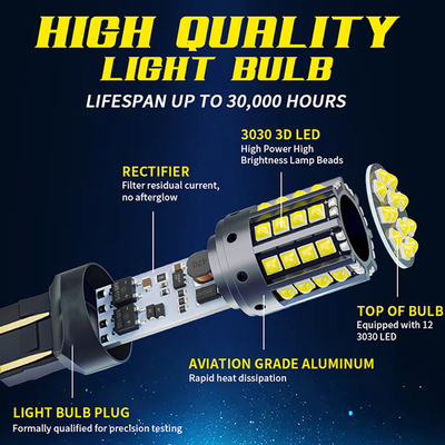 Lâmpadas LED de liga de alumínio branco 1156 1157 T20 3030 44SMD Luz de reversão 12V 24V
