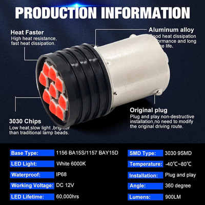 1157 BAY15D LED P21/5W 1156 BA15S P21W lâmpadas LED 9 SMD 3030 R5W R10W Lâmpada traseira do carro