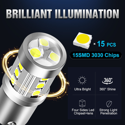 Universal Branco LED Car Turn Signal Lights1156 1157 3030 15SMD lâmpada LED Branco Amarelo Canbus Placa de licença Interior LED