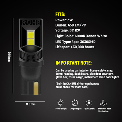 360 graus LED lâmpadas T10 194 168 147 W5W 3030 Carro LED lâmpadas interiores erro livre placa de licença luz