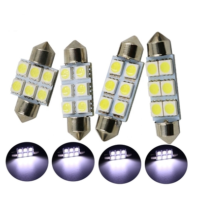 Da abóbada interior do bulbo de lâmpada das luzes do carro do diodo emissor de luz 6SMD do festão C5W 5050 C.C. branca azul 12V 31mm 36mm 39mm 41mm