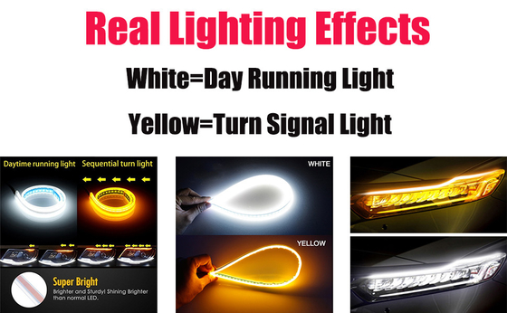 Luzes de corrida de fluxo do dia de Drl do silicone da barra 45CM 17,7 do” tiras de tubo do diodo emissor de luz de Amber Flexible branco