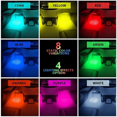 4 PCes 48 luzes interiores conduzidas IP65 da atmosfera do carro da tira com controle do APP do porta usb