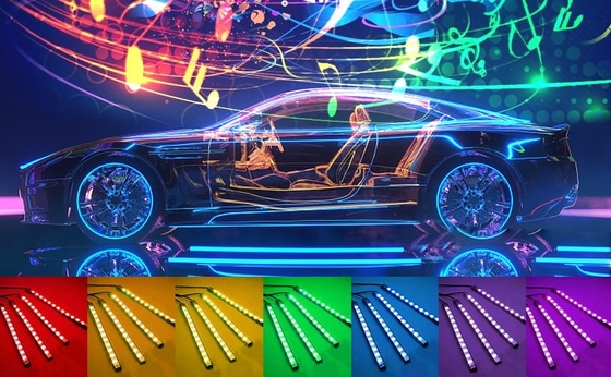 4 PCes 48 luzes interiores conduzidas IP65 da atmosfera do carro da tira com controle do APP do porta usb