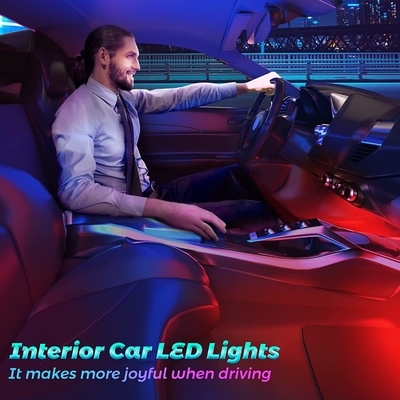 4 PCes 48 luzes interiores conduzidas IP65 da atmosfera do carro da tira com controle do APP do porta usb
