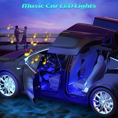 4 PCes 48 luzes interiores conduzidas IP65 da atmosfera do carro da tira com controle do APP do porta usb