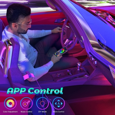 4 PCes 48 luzes interiores conduzidas IP65 da atmosfera do carro da tira com controle do APP do porta usb