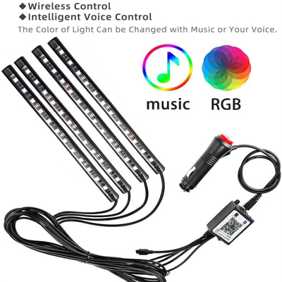 4 PCes 48 luzes interiores conduzidas IP65 da atmosfera do carro da tira com controle do APP do porta usb